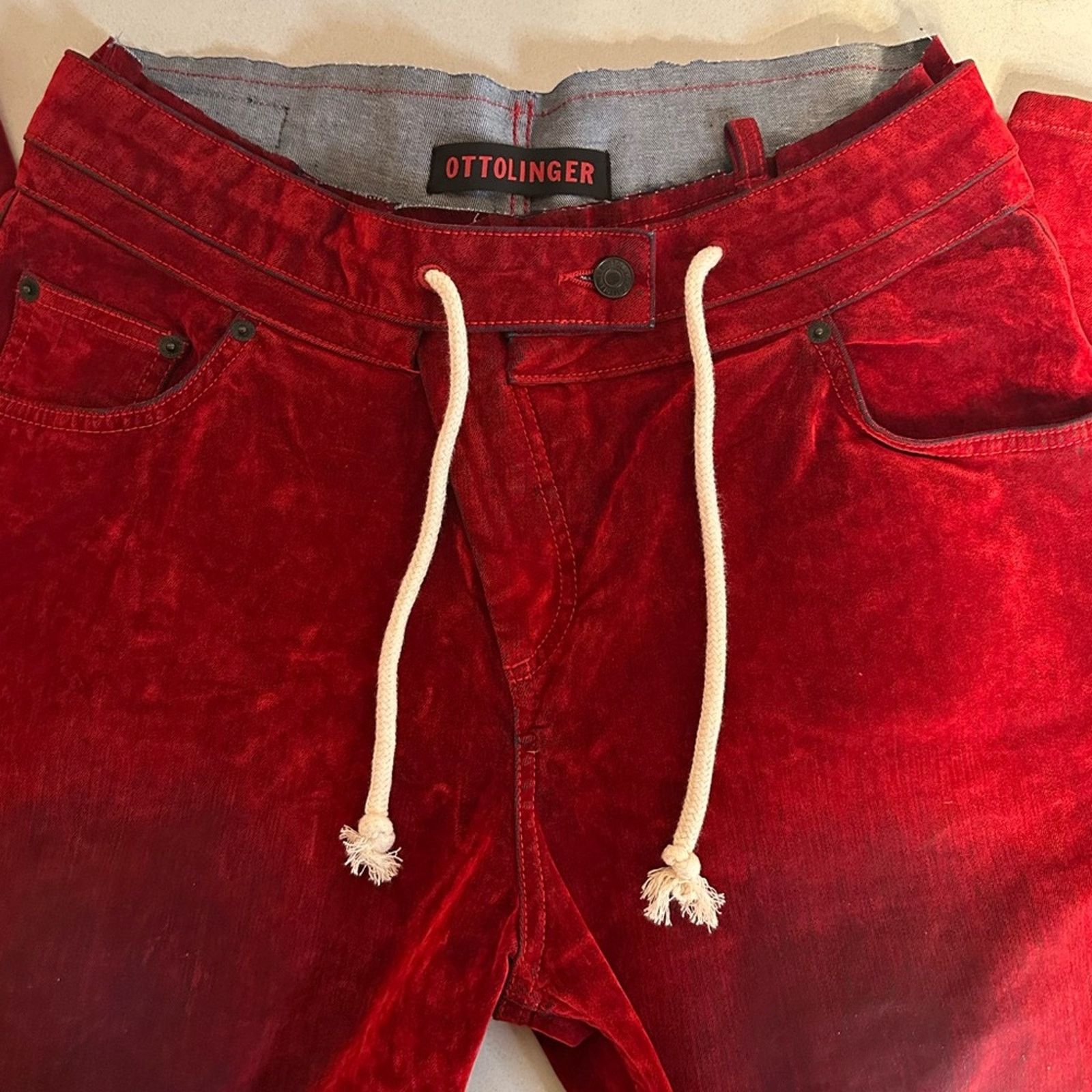 Ottolinger Red Velvet Double Fold Wide leg Jeans size L Unisex Cotton Size 32" / US 10 / IT 46 - 6 Thumbnail