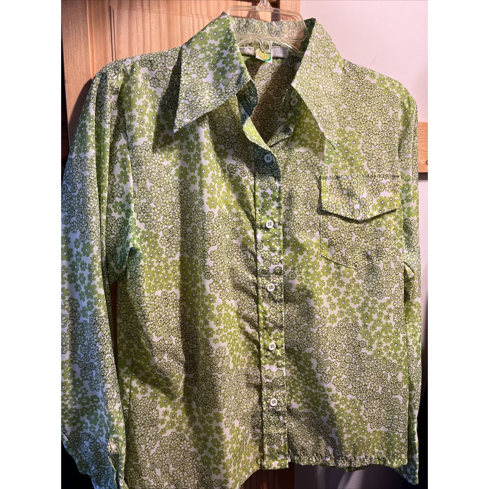 Other Skyr Vintage Womens M Shirt Green Nylon Disco Floral Button Size M / US 6-8 / IT 42-44 - 8 Thumbnail