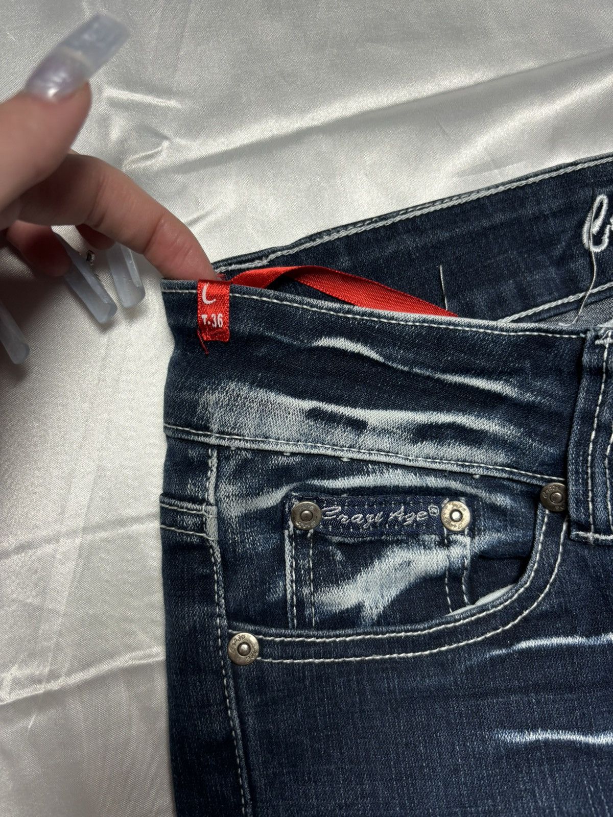 Vintage “Don’t touch” faded printed vintage flared denim jeans pants Size 26" / US 2 / IT 38 - 10 Thumbnail