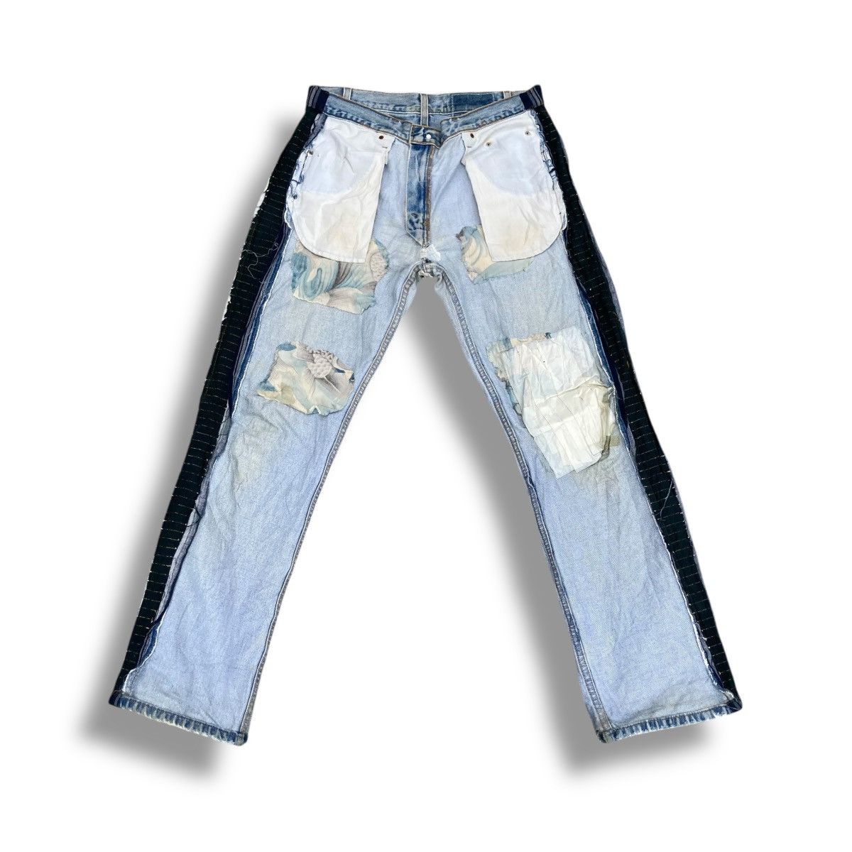Handmade 🇯🇵 BLUESHADU JAPANESE KOI FISH DISTRESSED DENIM PANTS Size US 33 - 14 Thumbnail