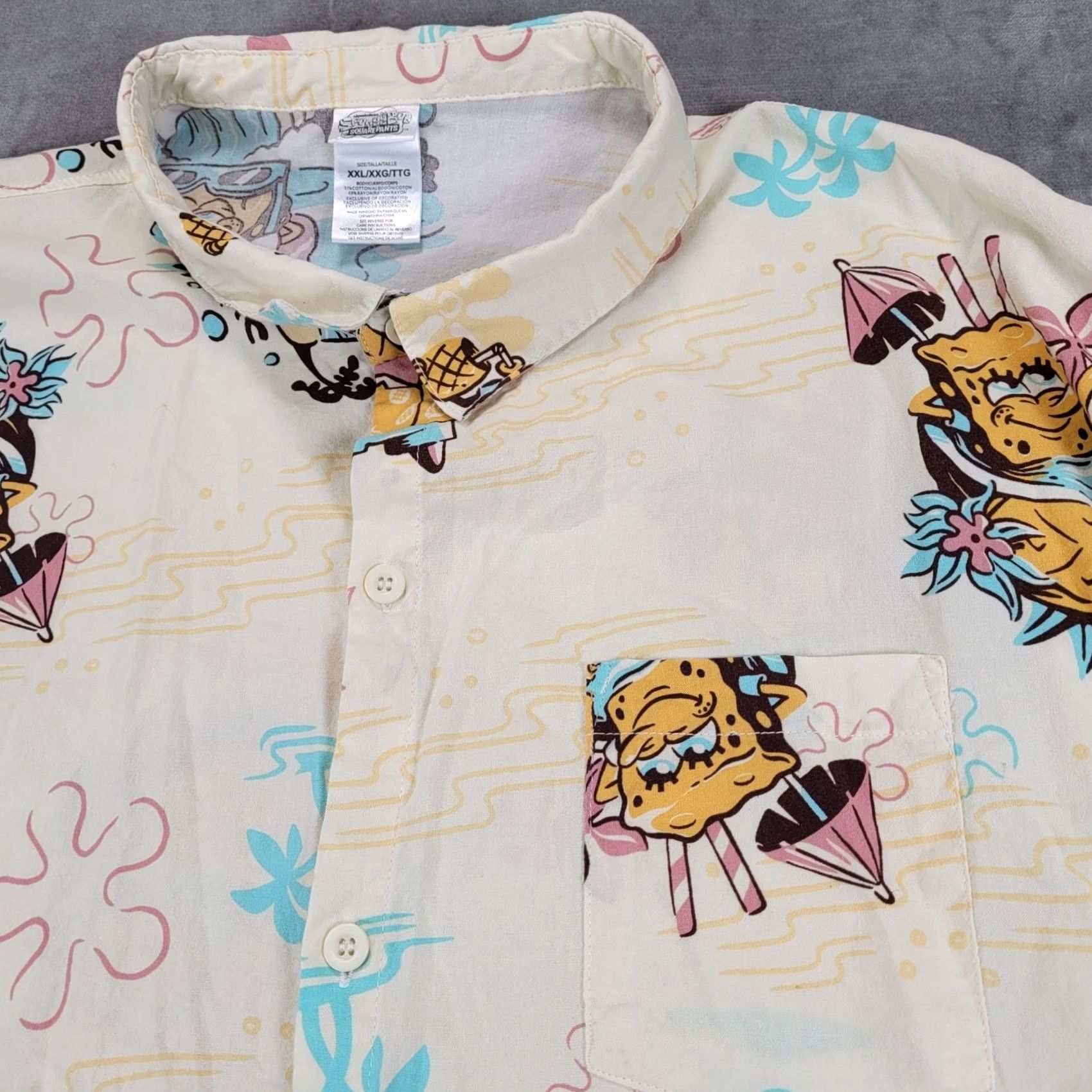 Nickelodeon Nickelodeon SpongeBob SquarePants Patrick Mens XXL Cream Hawaiian Aloha Shirt Size US XXL / EU 58 / 5 - 2 Thumbnail