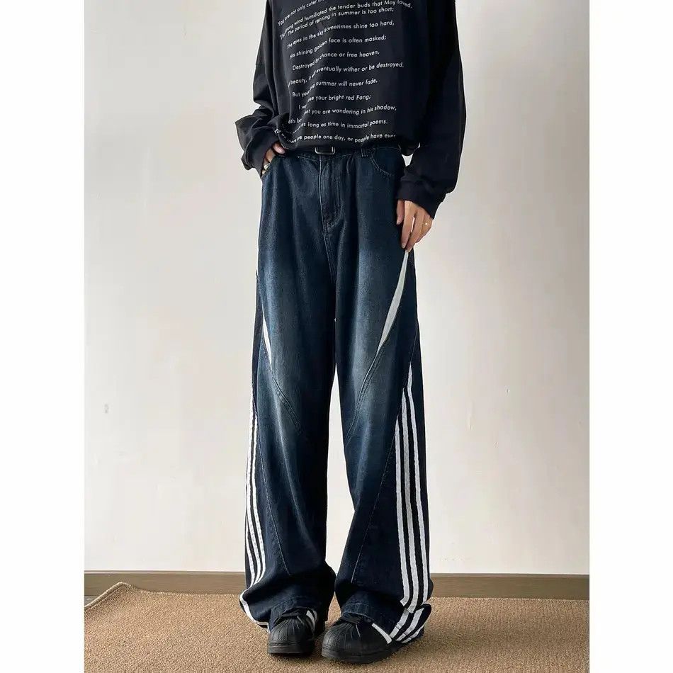 Japanese Brand Retro loose straight leg spliced jeans Size US 32 / EU 48 - 6 Thumbnail