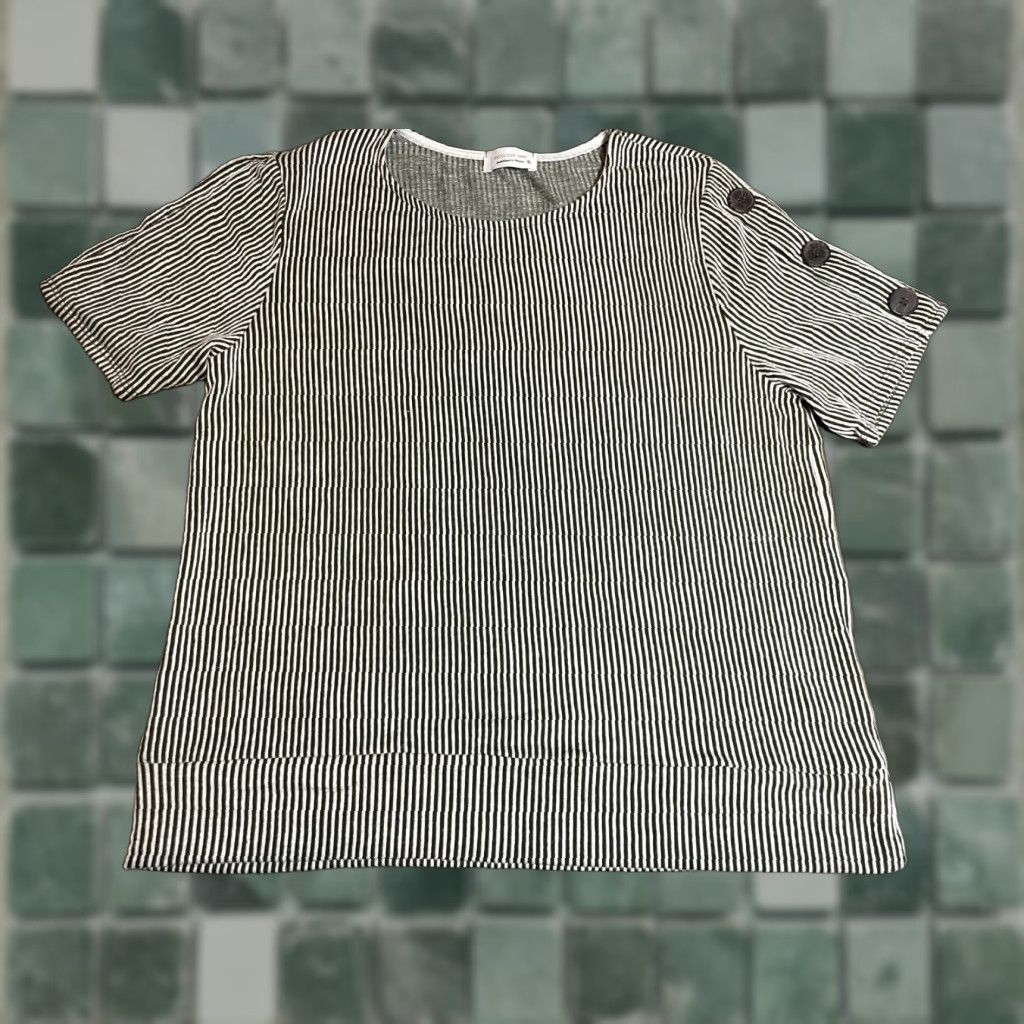 Vintage Exclusive Shirt Womens XL Striped Moss Green & White Short Sleeve Size XL / US 12-14 / IT 48-50 - 1 Thumbnail