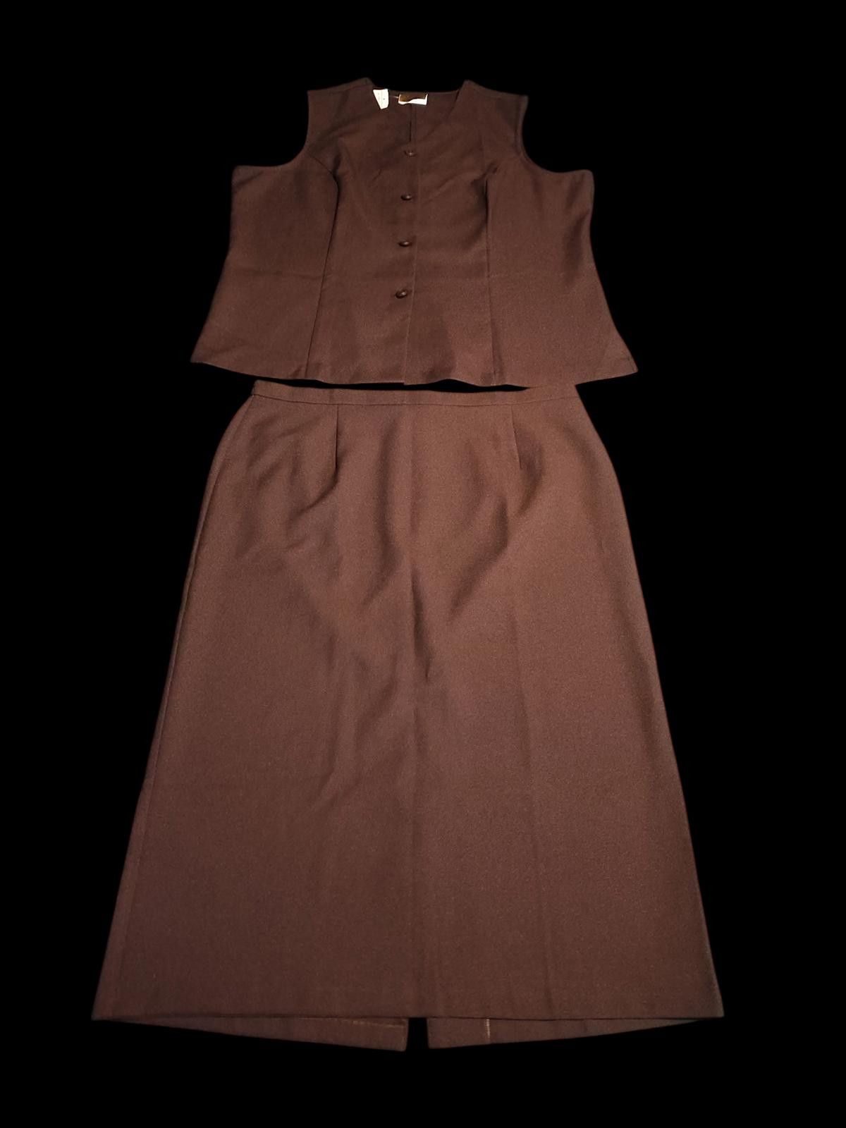 Designer Vintage 24K Brown Two-Piece Skirt (20)and Vest (24W) Set Size 3XL / US 20-22 - 2 Thumbnail