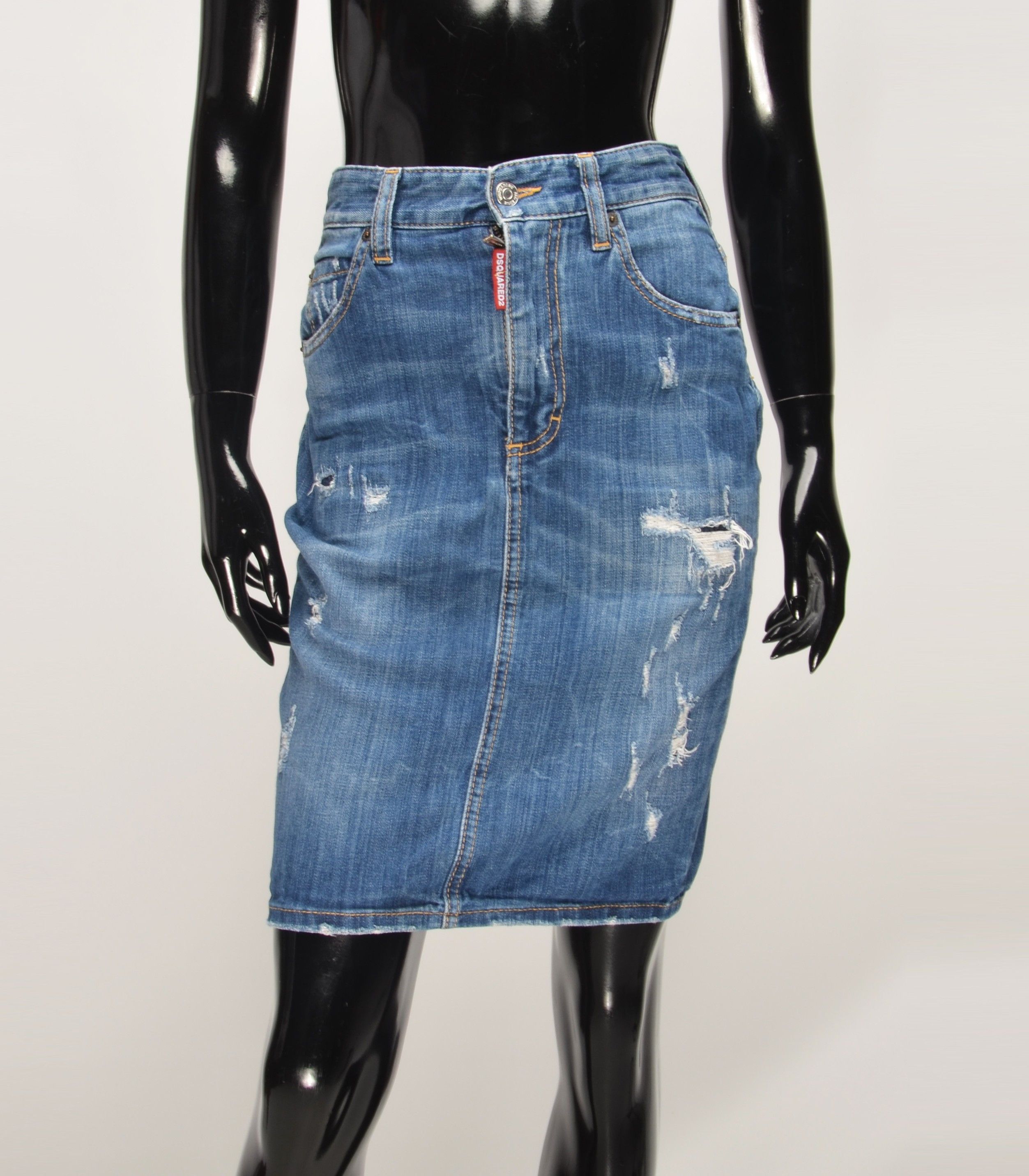 Dsquared2 Vintage Dsquared2 Y2K Grunge Distressed Denim Pencil Skirt Size 25" / US 0 / IT 36 - 1 Thumbnail