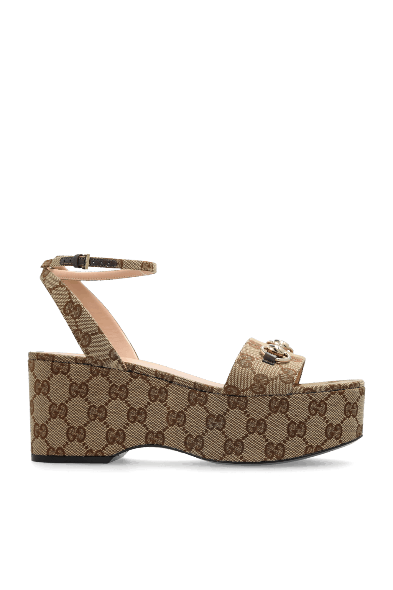 Gucci oc11z0526 Women's Horsebit Flatform Sandals in Beige Size US 7 / IT 37 - 1 Thumbnail