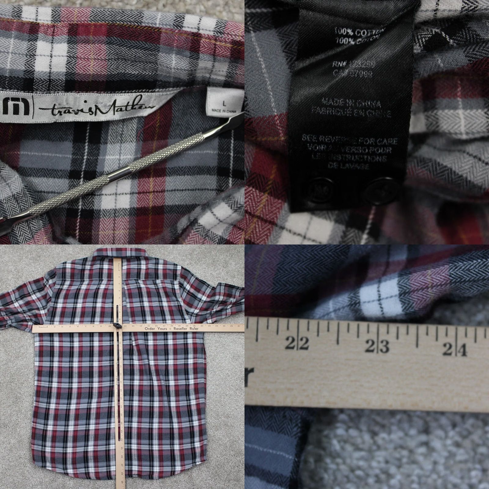 TravisMathew Travis Mathew Flannel Shirt Mens L Red Plaid Cotton L/S Button Up Size US L / EU 52-54 / 3 - 8 Thumbnail
