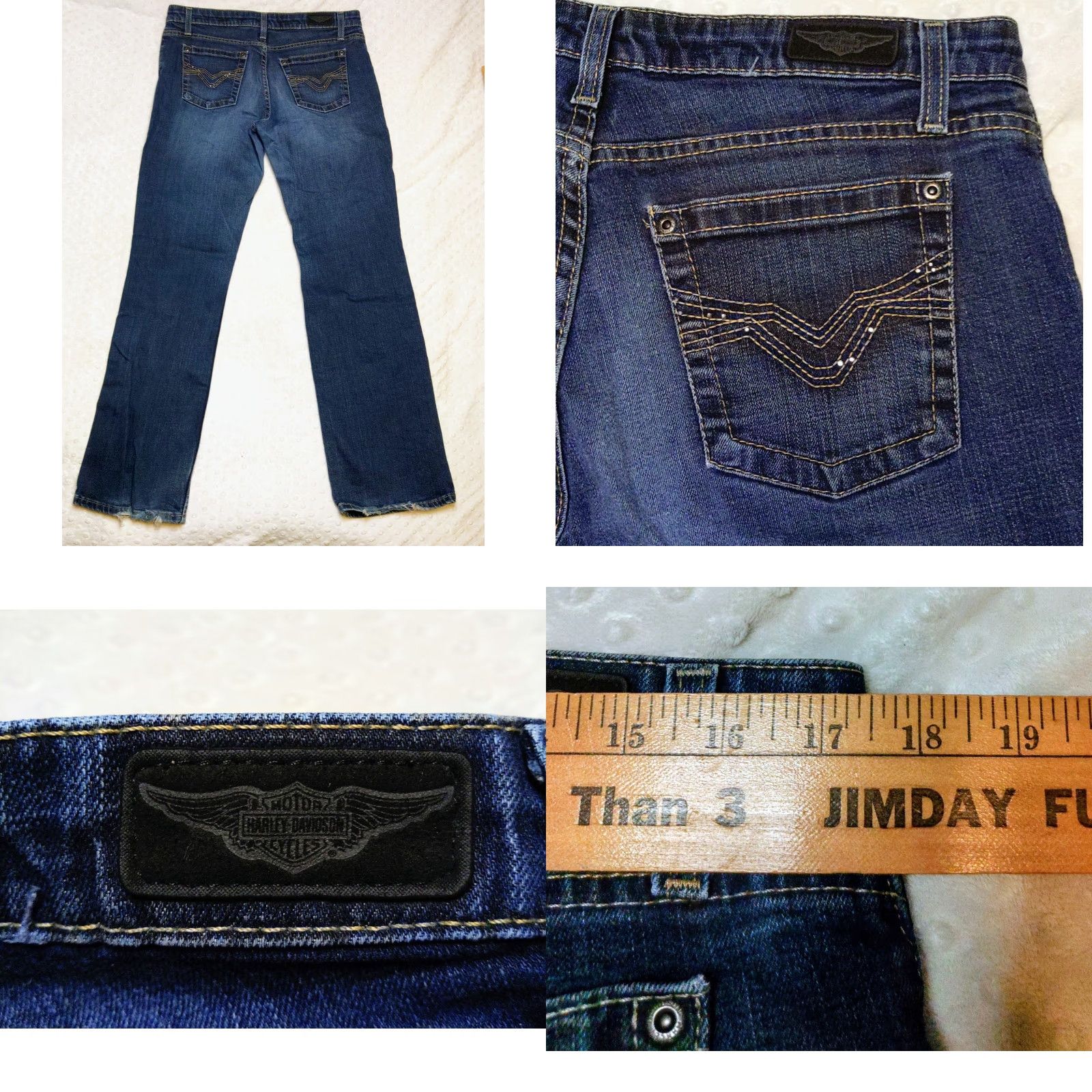 Harley Davidson VINTAGE Harley-Davidson Jeans Boots Cut Embellished Mid-Rise 34x32 Dark Blue Women’s 12 Pant Country USA Size 34" / US 12 / IT 48 - 8 Thumbnail
