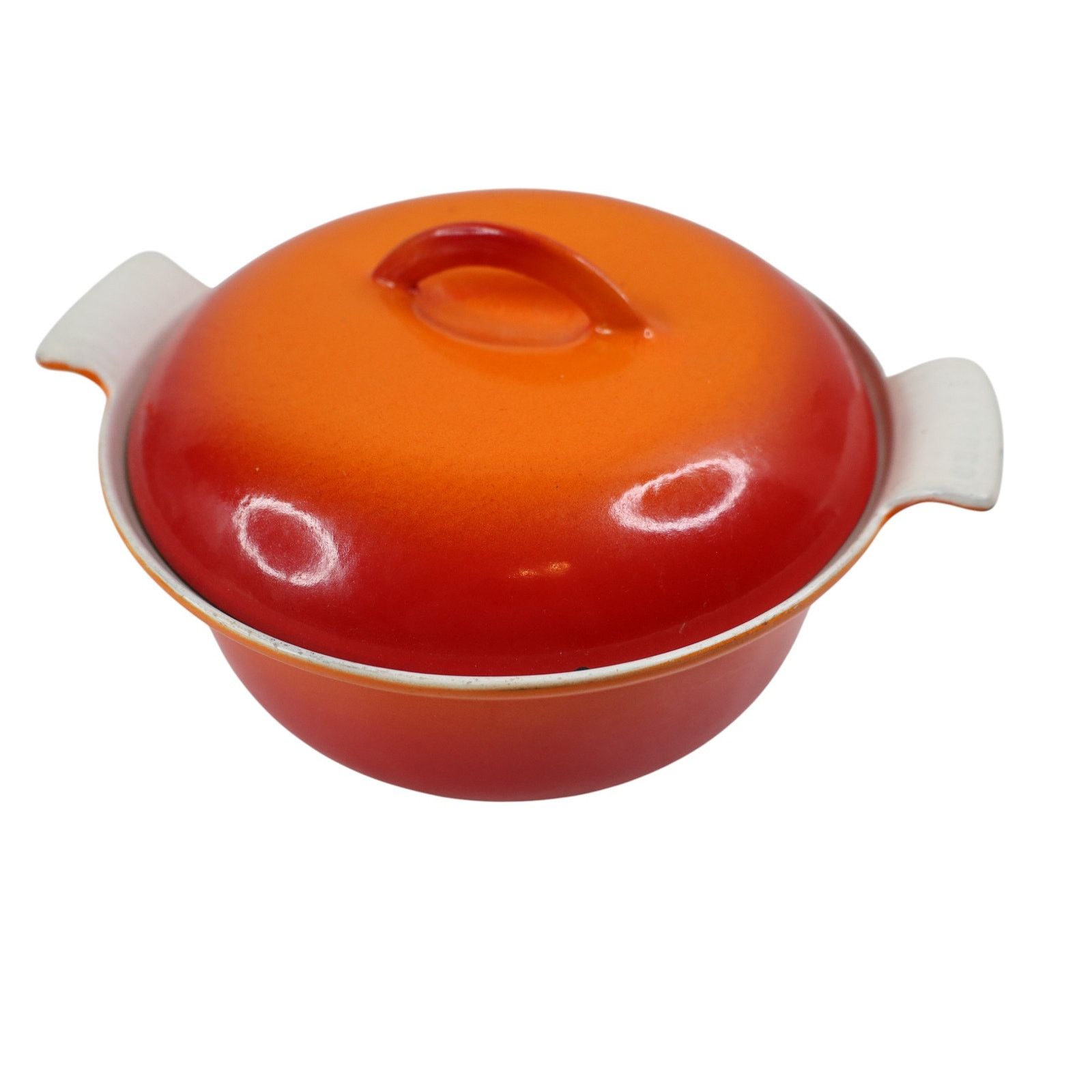 Vintage Vintage Descoware Cast Iron Enamel Flame Orange Dutch Oven Size ONE SIZE - 1 Thumbnail