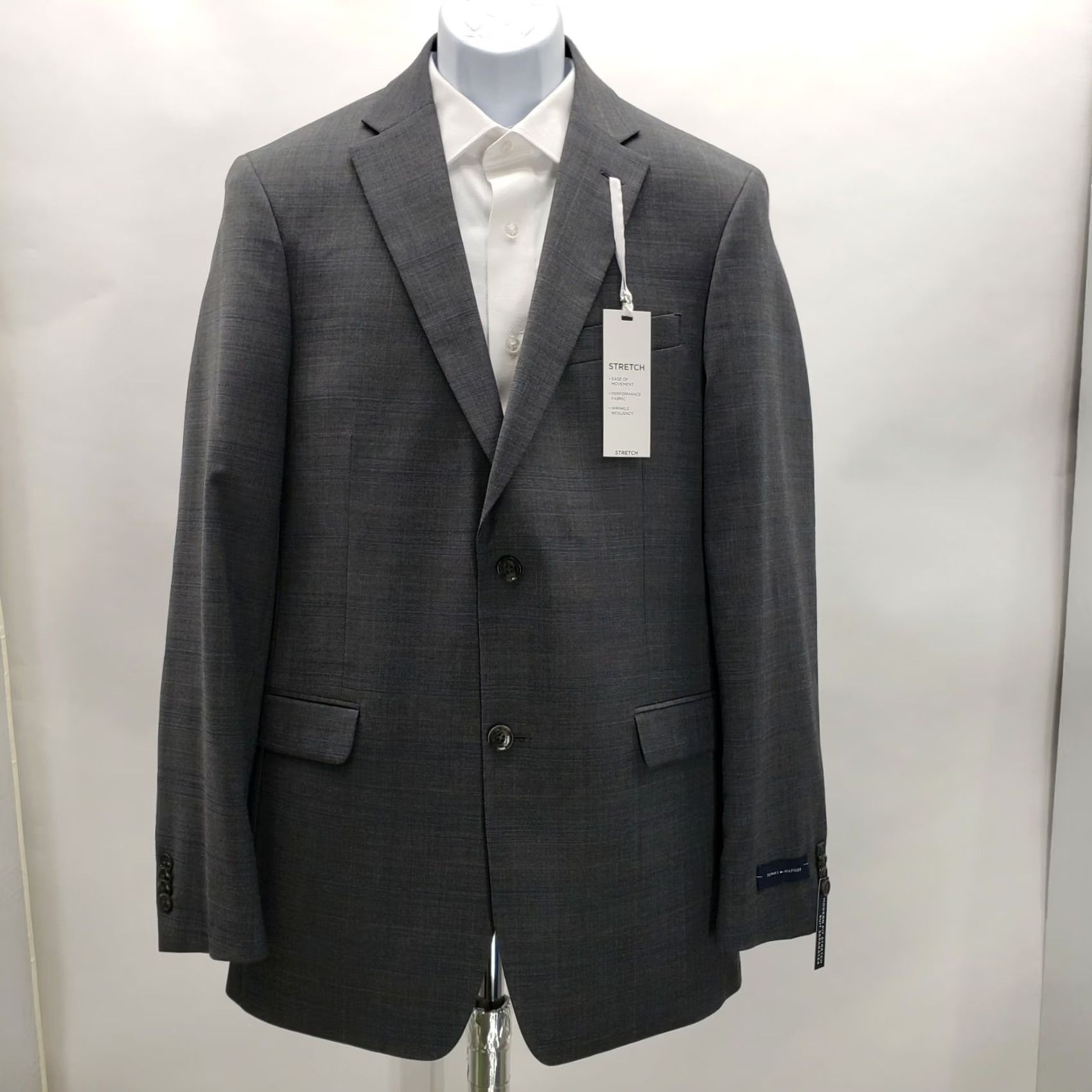 Tommy Hilfiger TOMMY HILFIGER Blazer Men's ADAMS GREY/BLUE Stretch 42L Wool/Poly/Spandex Notch Two-Button Single-Breasted Long Jacket Rowdy? Size 42R - 2 Thumbnail