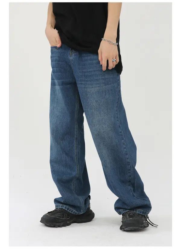 Japanese Brand Dark blue washed large pocket straight denim trousers Size US 32 / EU 48 - 4 Thumbnail