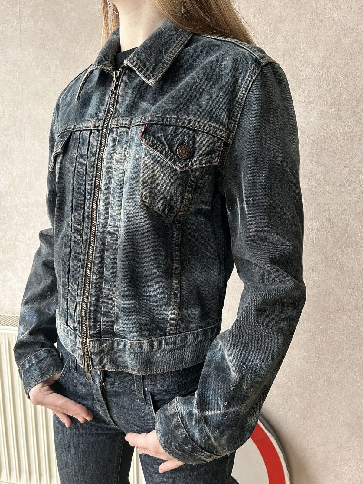 Levi's L.G.B Style Levi’s 73695 Distressed Y2K Full Zip Trucker Size M / US 6-8 / IT 42-44 - 3 Thumbnail