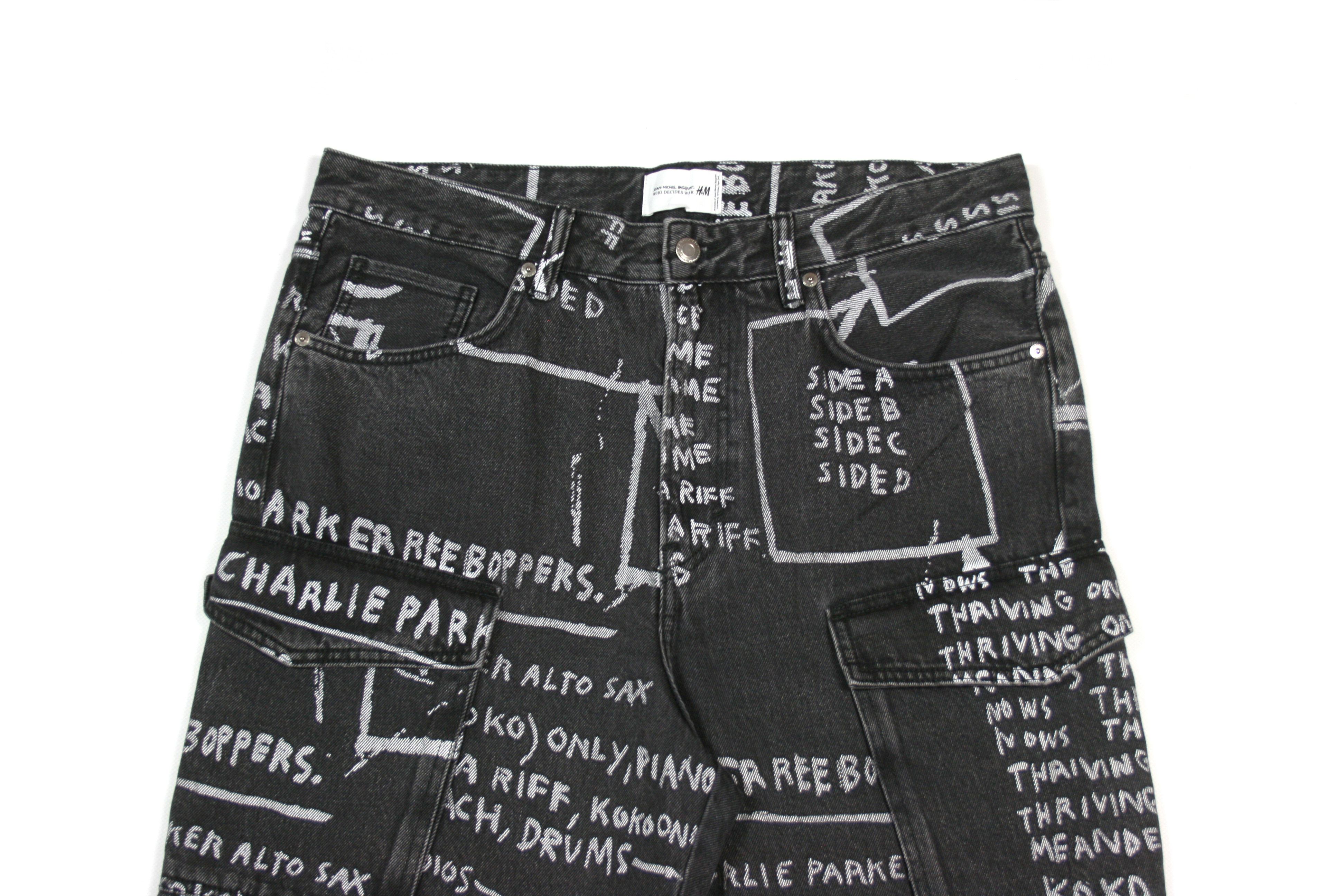 H&M × Jean-Michel Basquiat × Who Decides War Printed All Over Baggy Cargo Jeans Size US 36 / EU 52 - 3 Thumbnail