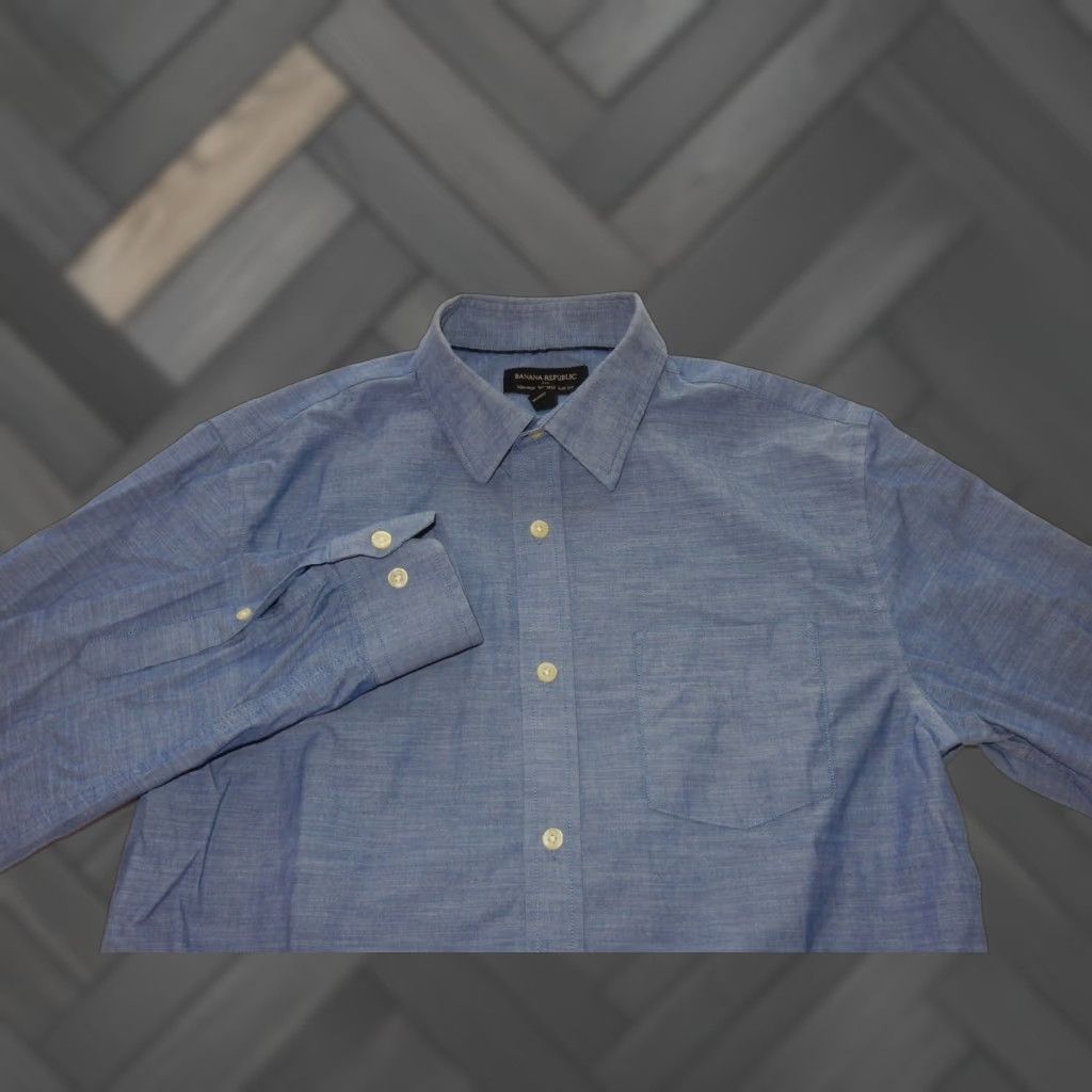 Banana Republic Banana Republic Men's Button-Front Shirt Slim Size M Blue Cotton Long Sleeve Regular Pattern Solid Shirt Button-Up Mens Size US L / EU 52-54 / 3 - 1 Thumbnail