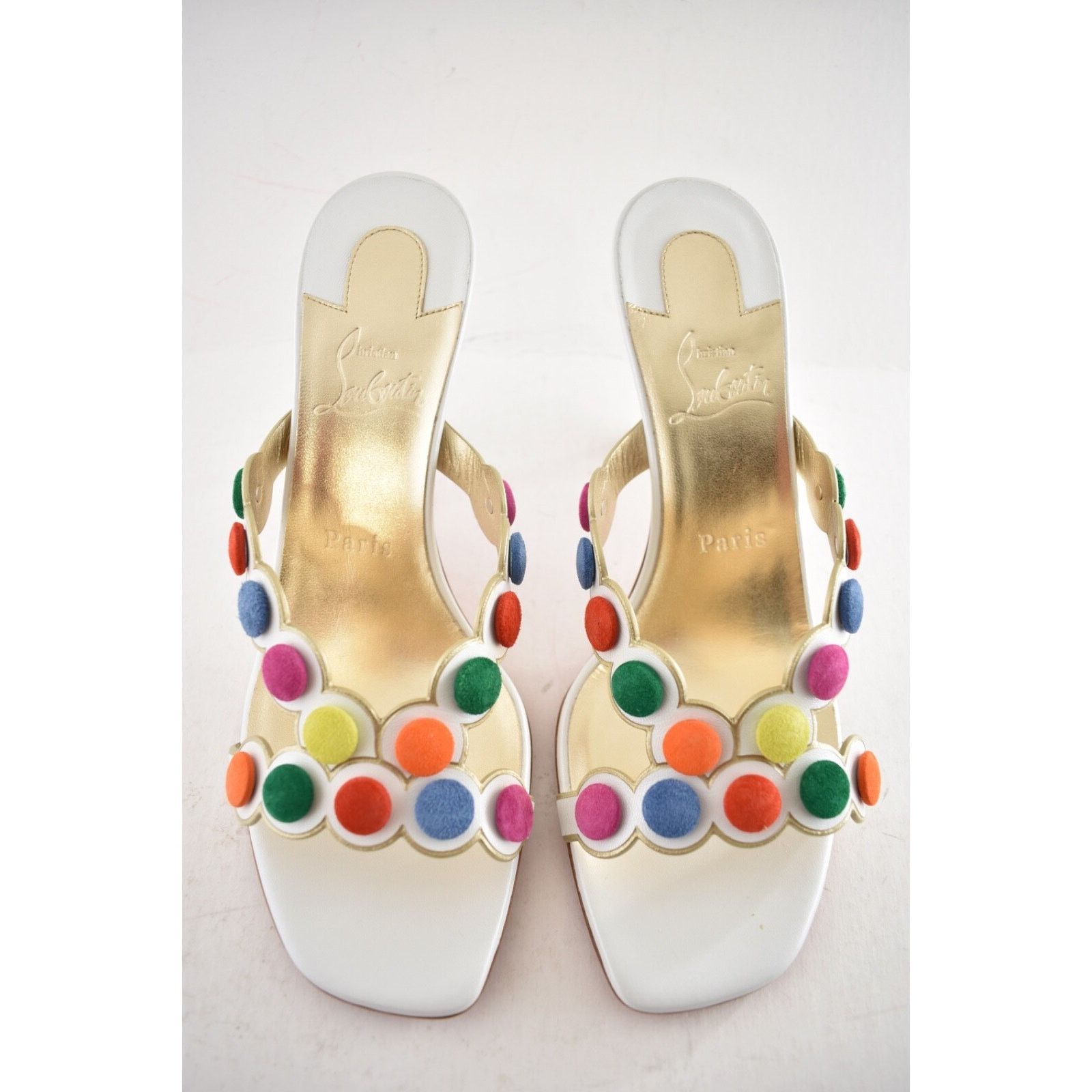 Christian Louboutin Smarta 85 White Multi Backless Mule Sandal Heel Pump 38.5 Size US 8.5 / IT 38.5 - 8 Thumbnail