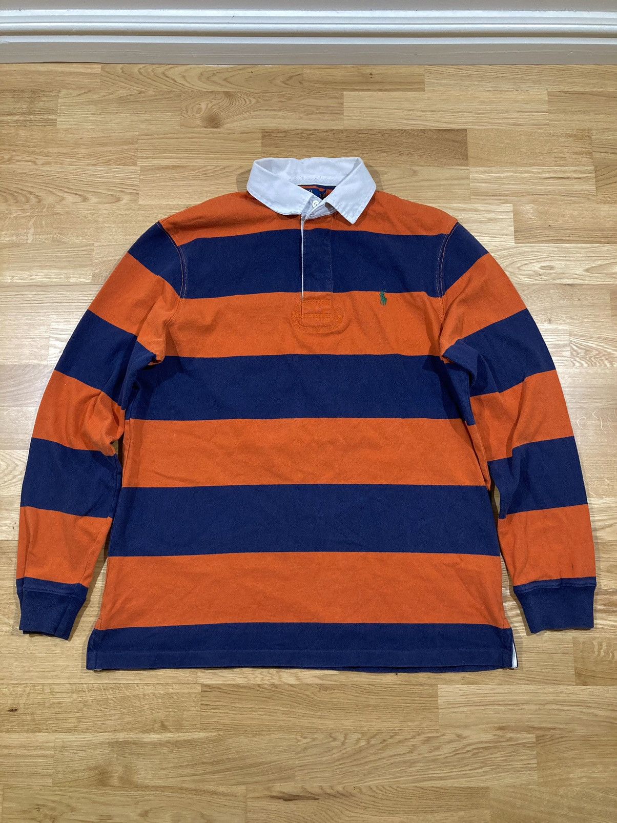 Polo Ralph Lauren Shirt Mens Medium Orange Blue Striped