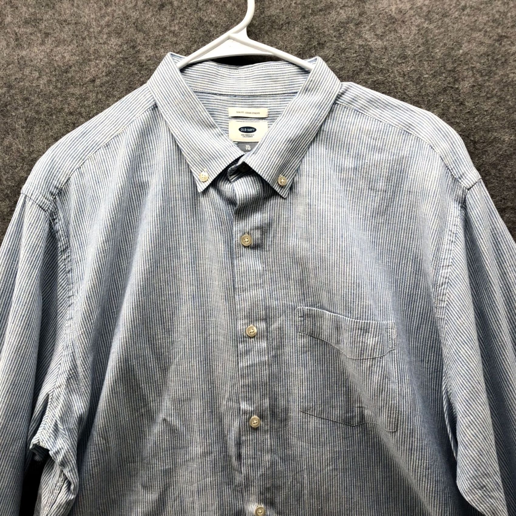 Old Navy Old Navy Shirt Mens XL Blue White Stripe Button-Down Cotton Linen Long Sleeve Shirt Size US XL / EU 56 / 4 - 3 Thumbnail