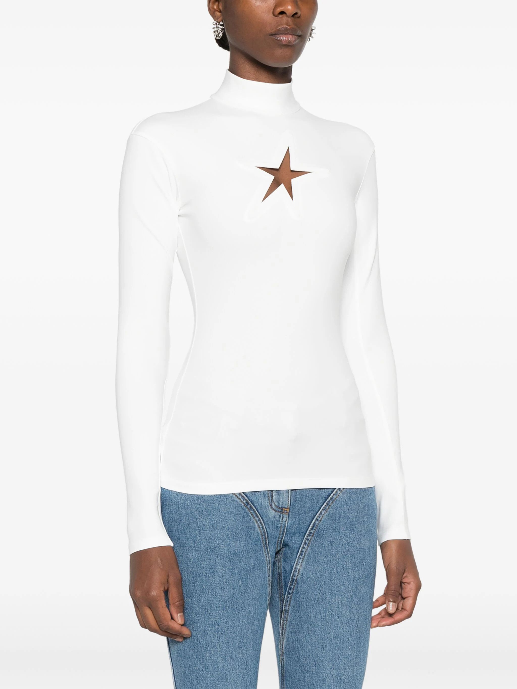 Mugler o1s22i1n1024 Long-Sleeved Star Top in White Size M / US 6-8 / IT 42-44 - 3 Thumbnail