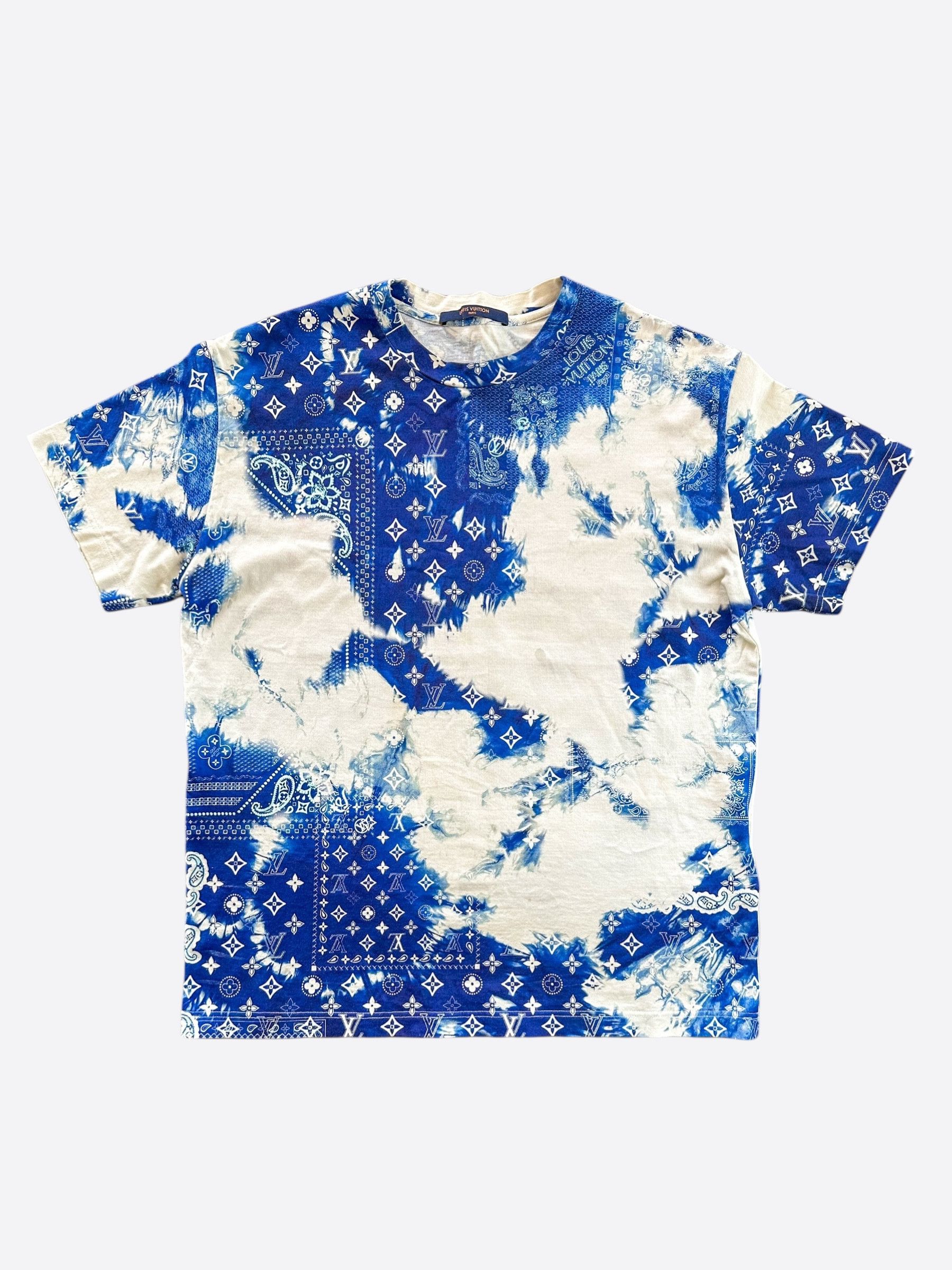 Image of Louis Vuitton Blue Monogram Bandana T-Shirt, Men's (Size Small)