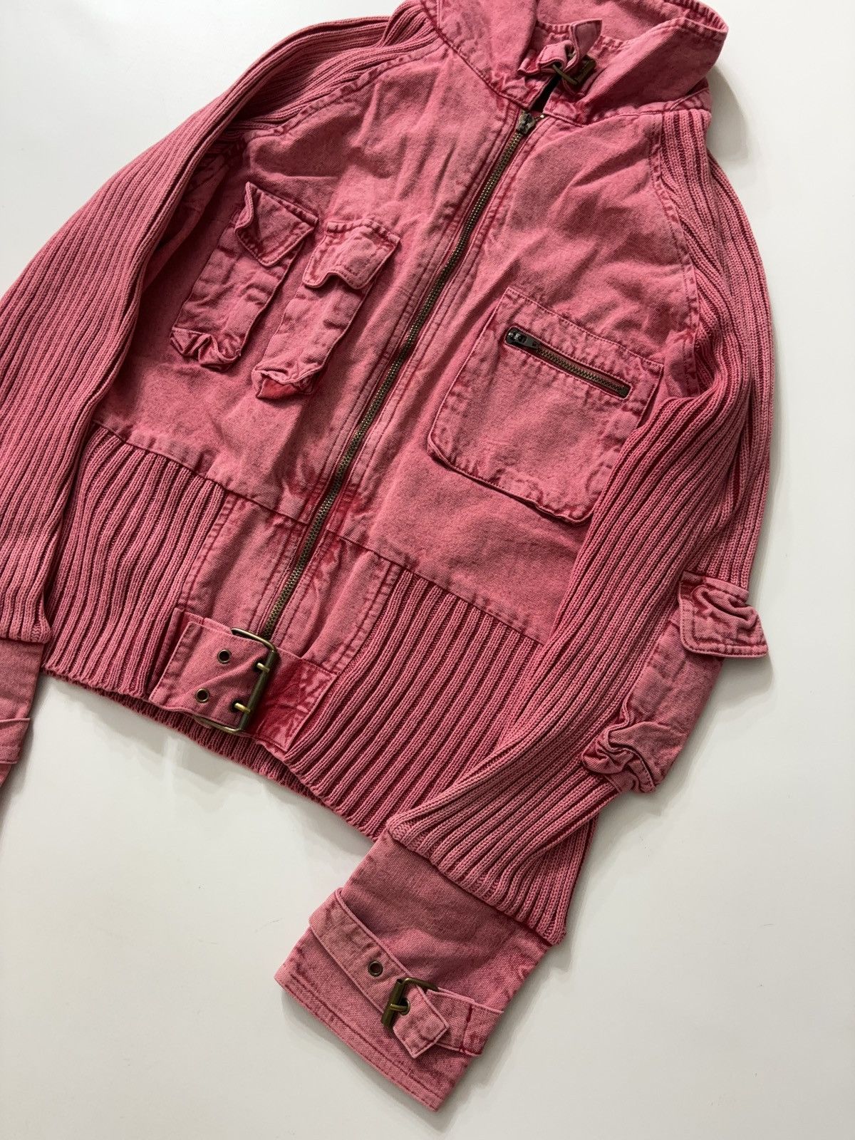 Vintage FADED MULTI-POCKET CROPPED MOTO LONG SLEEVE ZIP SWEATER Size M / US 6-8 / IT 42-44 - 5 Thumbnail