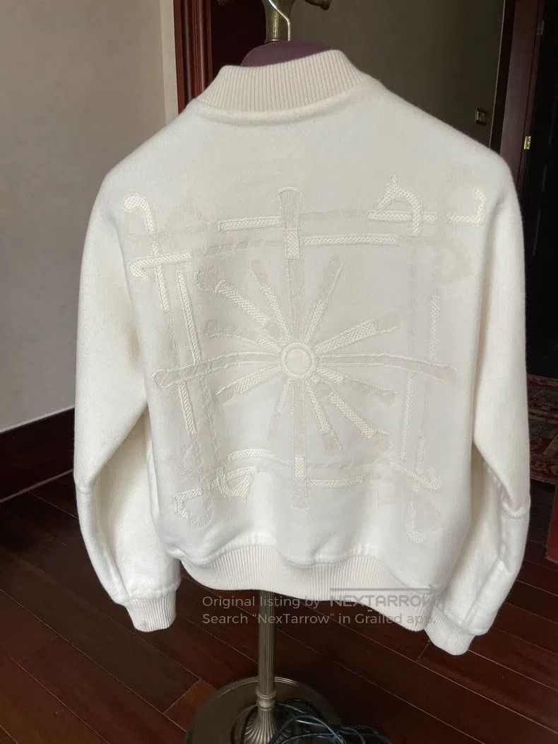 Hermes White Cashmere Coat with Crocodile Leather Trim