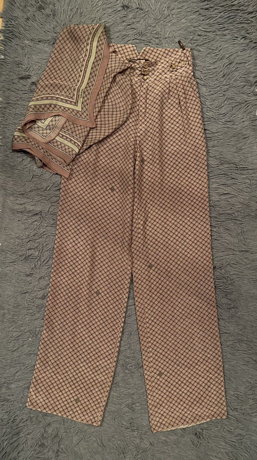 image of Just Cavalli x Just Silk Roberto Cavalli 100% Silk Monogram Set Scarf + Palazzo Pants in Pink, Wome