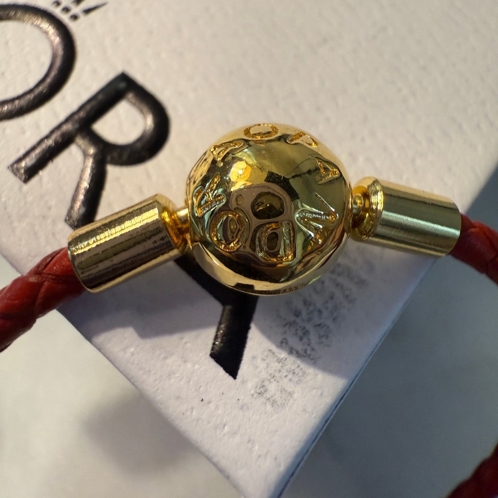 pandora Authentic Pandora, SZ 23CM, Red Braided Leather, Gold Plated Size ONE SIZE - 2 Thumbnail