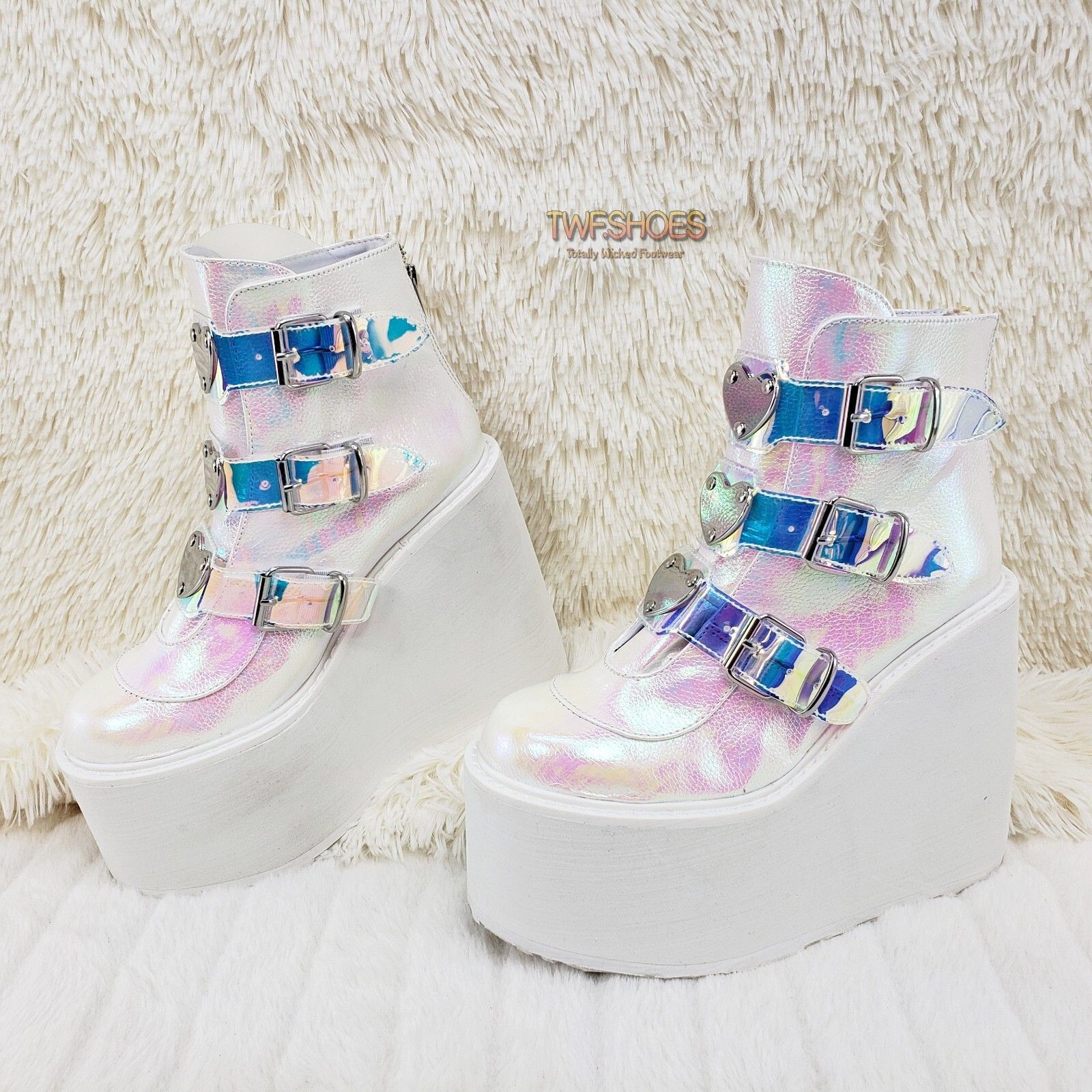 DEMONIA Swing 105 White Pearl Colorful Effects Ankle Boot 5.