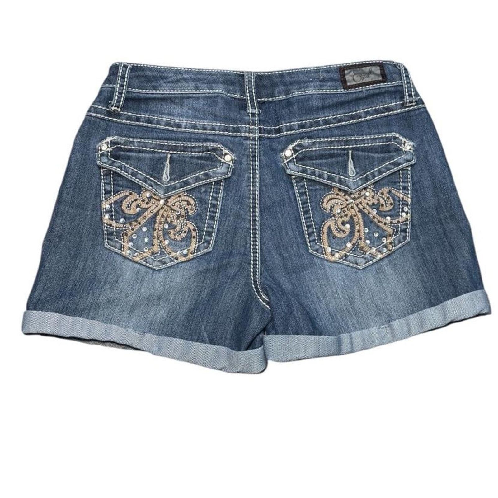 Earl Jeans Earl Jean Denim Shorts – Blue Y2K Embroidered Cuffed Bling Size 27" / US 4 / IT 40 - 2 Thumbnail
