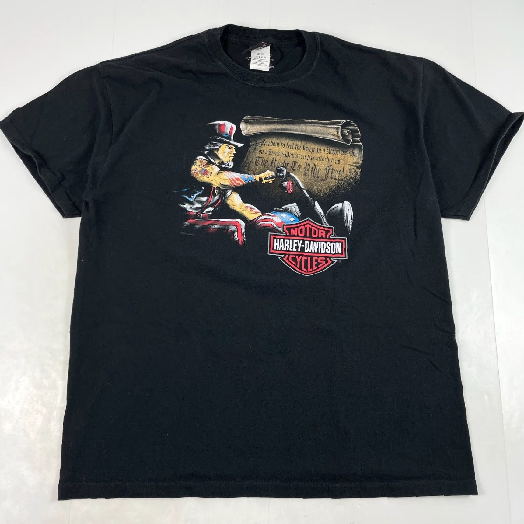 Harley Davidson VINTAGE Harley-Davidson Shirt Mens XL Black Motorcycle Abe Lincoln Constitution T-Shirt Mens Graphic Print Logo Community Style Modern TrueClassic? Size US XL / EU 56 / 4 - 2 Thumbnail