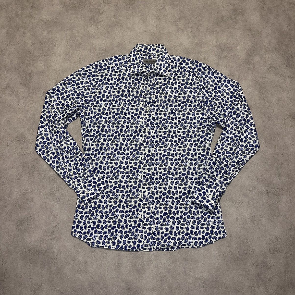 image of Etro Men’S Paisley Pattern Shirt Buttons White/blue Size:39 in Blue White, Men's (Size Small)