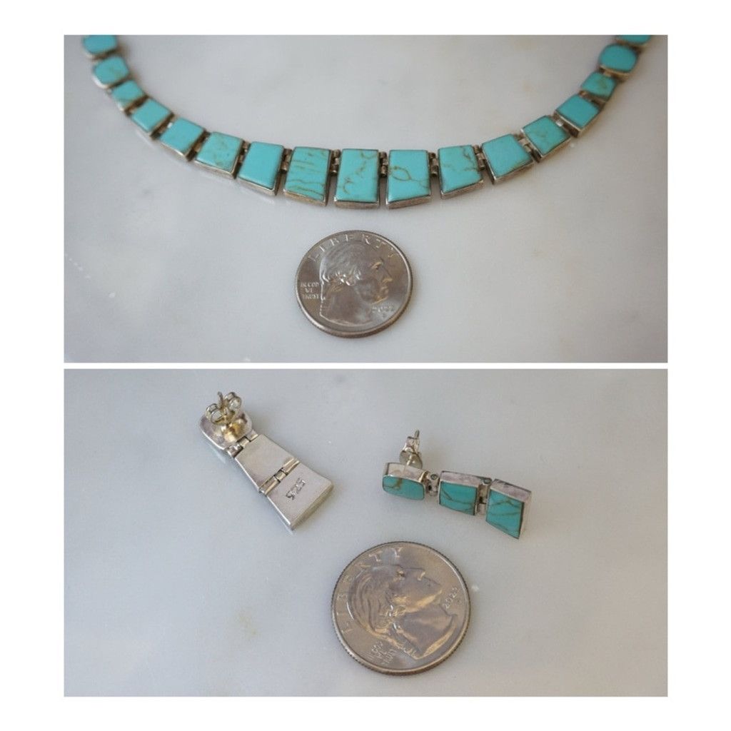 Vintage Vintage Chilean Turquoise 925 silver earrings and necklace Size ONE SIZE - 4 Thumbnail