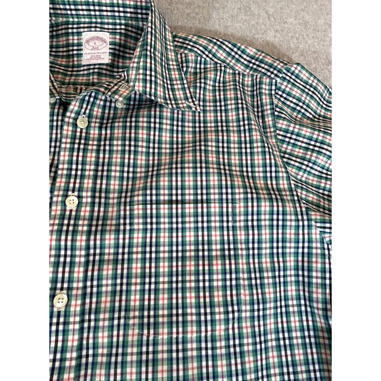 Brooks Brothers Brooks Brothers Shirt Mens Large Green Plaid Short Sleeve Button 346 Cotton Camp Size US L / EU 52-54 / 3 - 2 Thumbnail