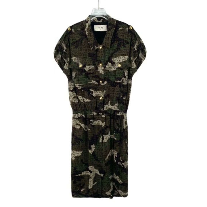 Celine Celine 2022 Camo Logo Silk Dress Size S / US 4 / IT 40 - 1 Thumbnail