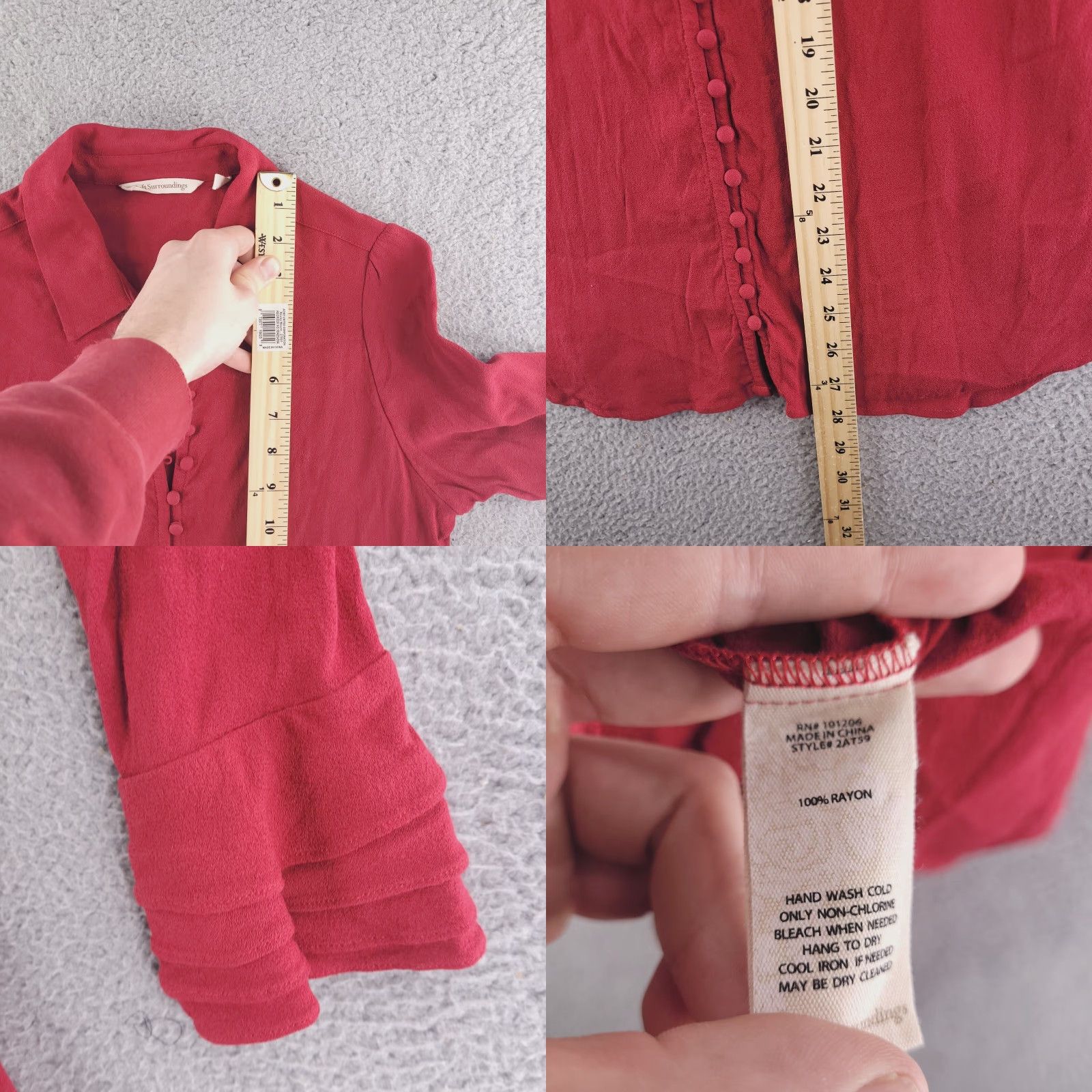 Soft Surroundings Soft Surroundings Blouse Shirt Womens Size 3X Burgundy Red Rayon Button Collared Long Sleeve Ruffle Cuffs Size XXL / US 16-18 / IT 52-54 - 8 Thumbnail