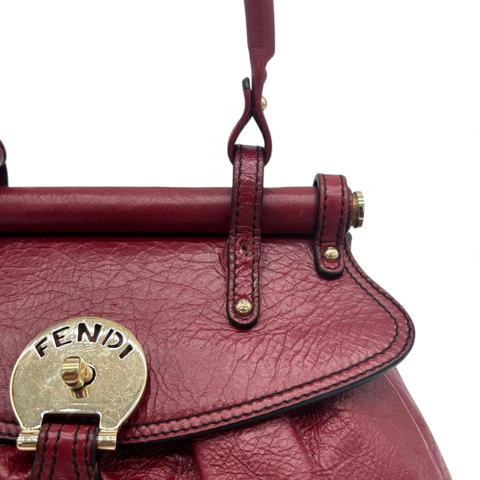 Fendi Fendi - Burgundy Leather Handbag Gold Hardware Size ONE SIZE - 3 Thumbnail
