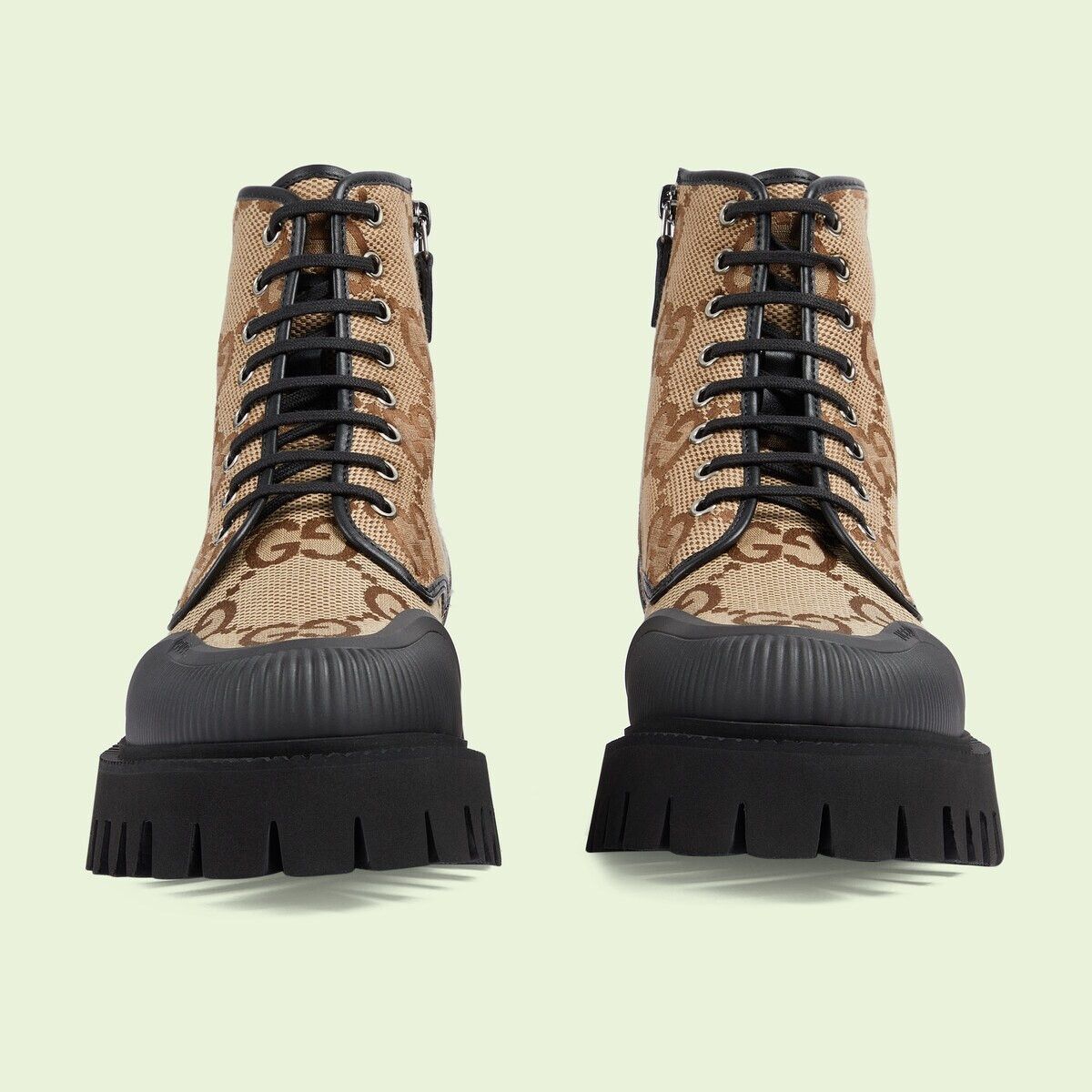 Gucci o1s1wg110225 Maxi GG Lace-Up Boots in Beige/Dark Grey Size US 11 / EU 44 - 3 Thumbnail