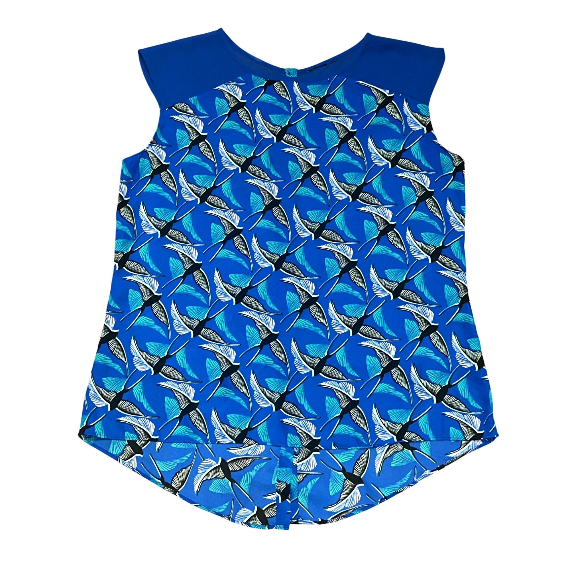 Other CCC Retro Blue Bird Print Blouse Mesh Cap Sleeve Mod Top Art Size M / US 6-8 / IT 42-44 - 6 Thumbnail
