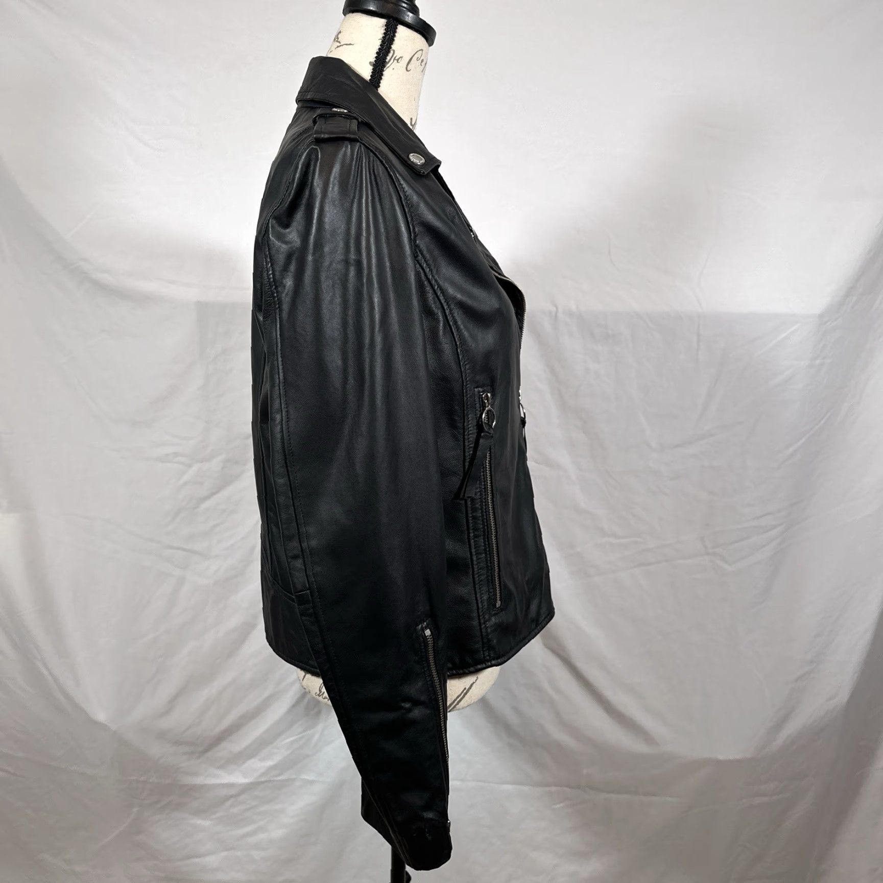 Sam Edelman Womens Black Moto Jacket Medium Faux Leather Asymmetrical Rockabilly Buckle Size M / US 6-8 / IT 42-44 - 5 Thumbnail