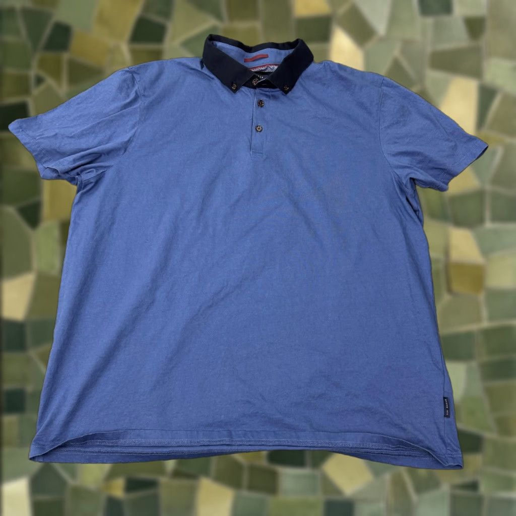 Ted Baker Ted Baker Polo Shirt Mens 2XL Blue Cotton Contrast Collar Short Sleeve Size US XXL / EU 58 / 5 - 1 Thumbnail
