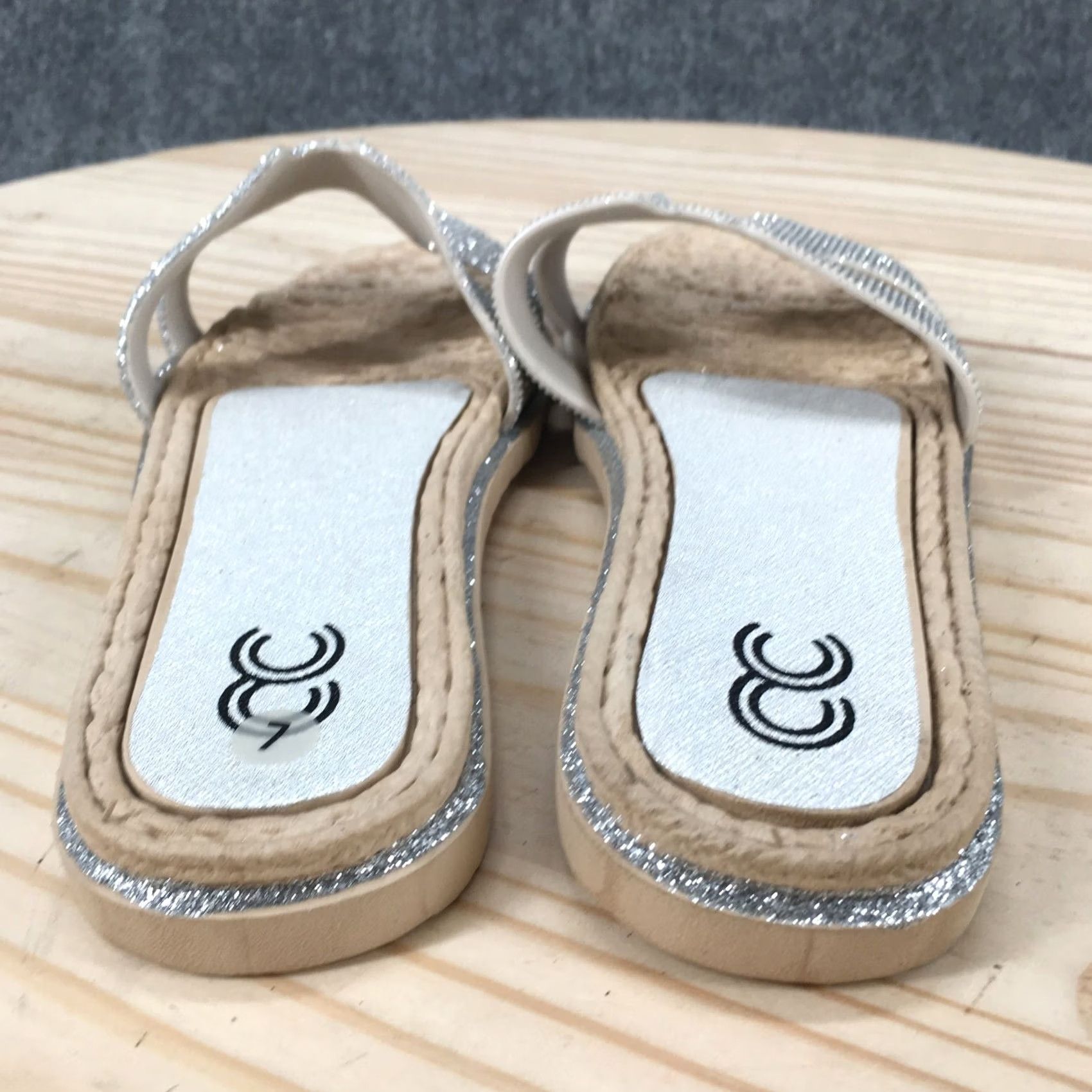 Vintage Cindy Claire Sandals Womens 38 Slide Flats Slip On CC Logo Silver Glitter NEW Size US 8 / IT 38 - 6 Thumbnail