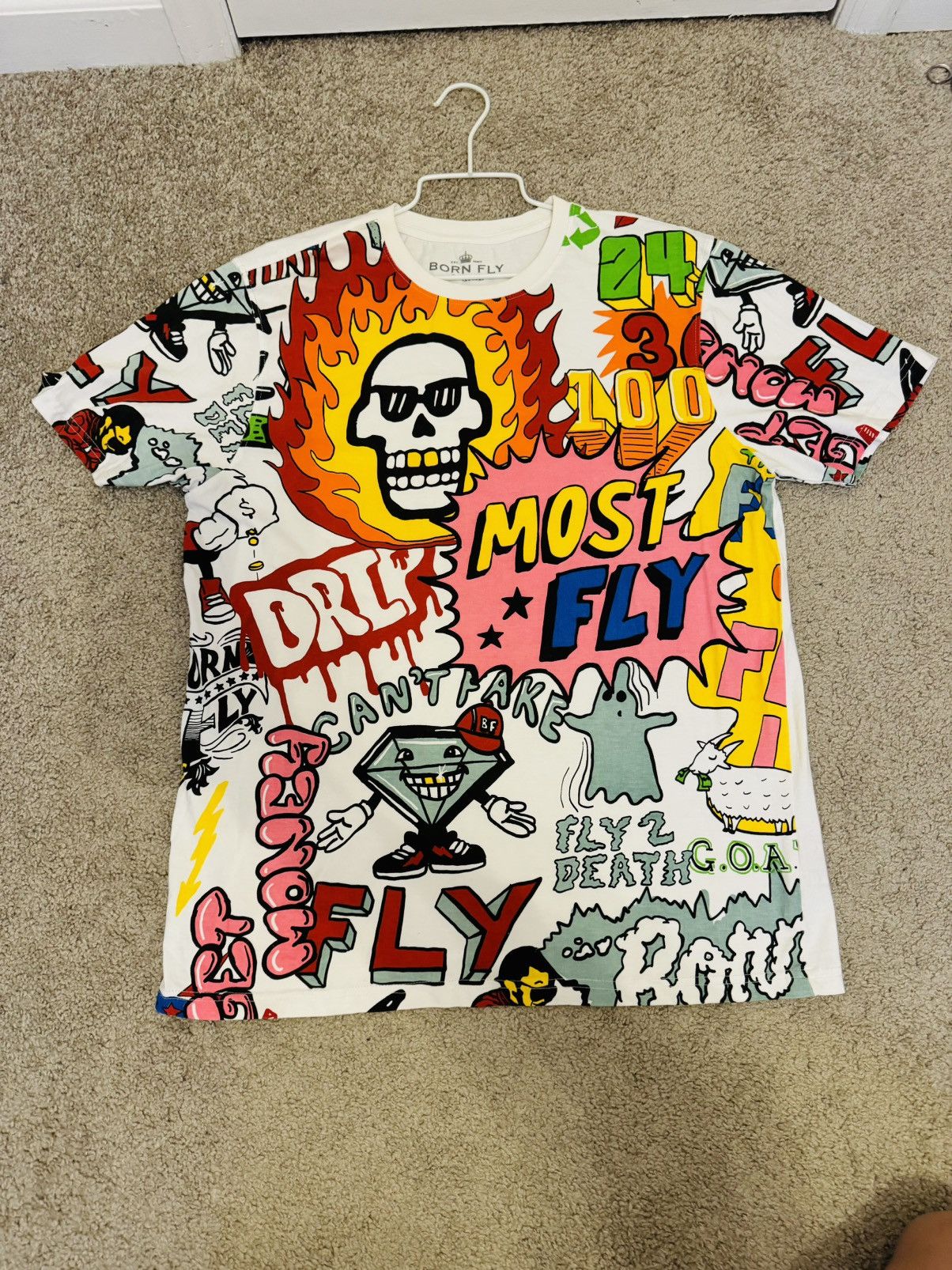 Born Fly Born Fly Men's All Over Print Graphic T-Shirt in White L Size US L / EU 52-54 / 3 - 11 Thumbnail