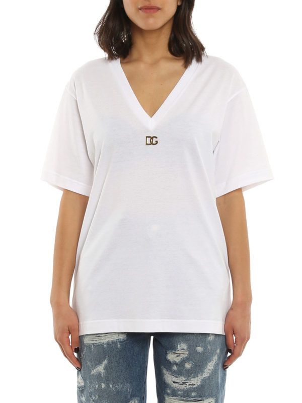 Dolce & Gabbana o1y0925 V-neck Short Sleeves T-Shirt in White Size XS / US 0-2 / IT 36-38 - 2 Thumbnail