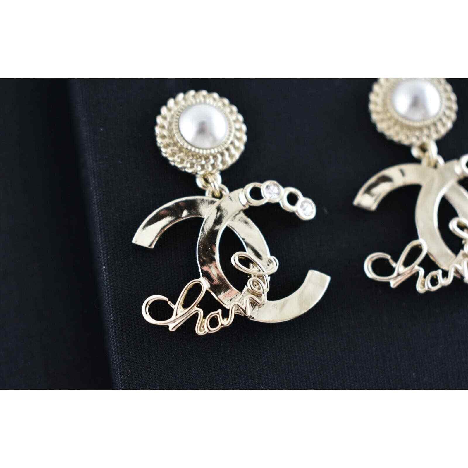 Chanel Chanel Gold Crystal Pearl White Dangle Statement Earrings Size ONE SIZE - 9 Thumbnail