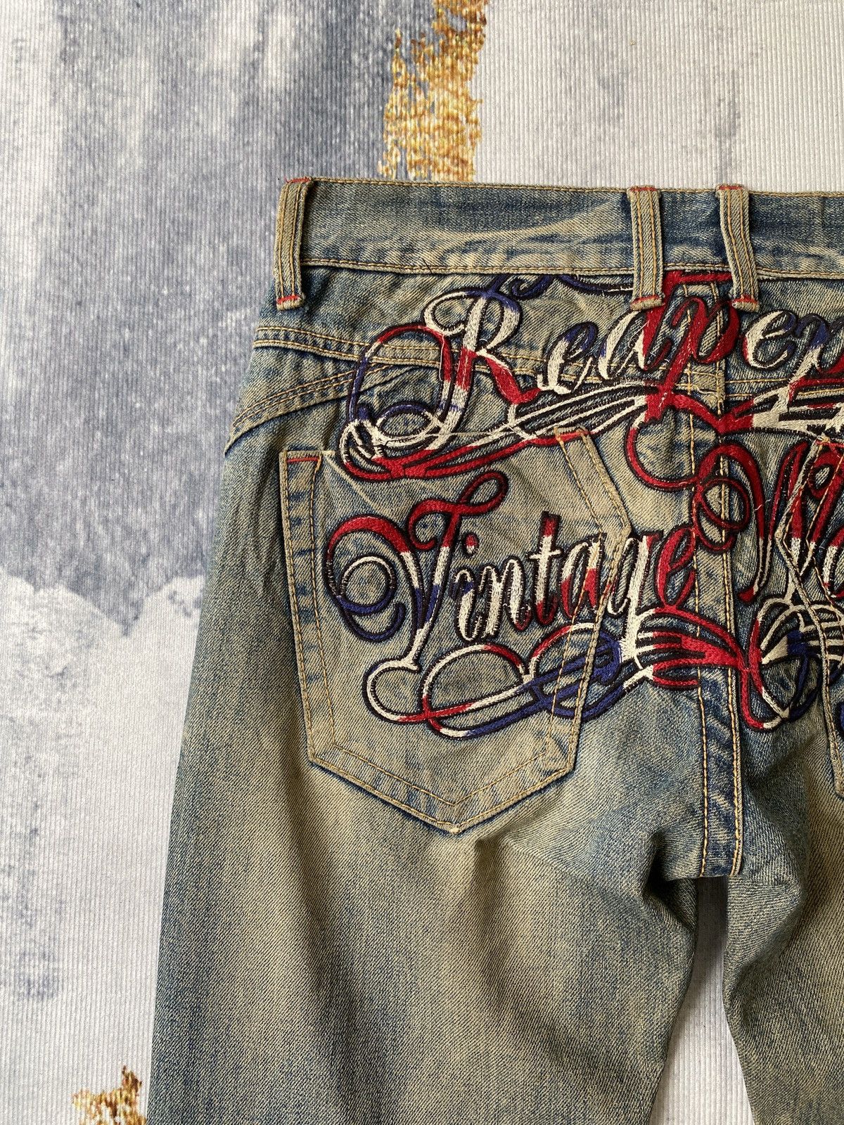 If Six Was Nine Red Pepper Japan Mud Wash Rusty Ed Hardy Design Jeans Size US 33 - 14 Thumbnail
