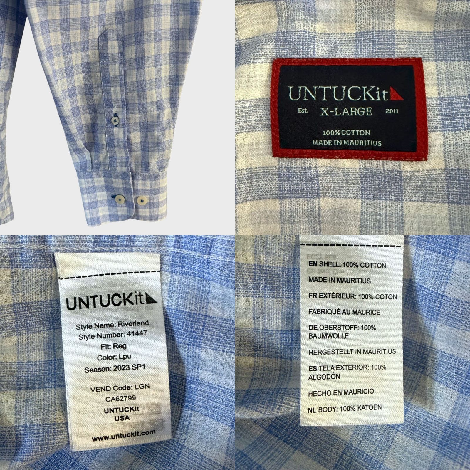 UNTUCKit UNTUCKit Riverland Plaid Shirt Blue Men's XL Button-Up Long-Sleeve 100% Cotton Shirt Button-Up Mens XL Plaid City Classic Preppy All Seasons Pockets Size US XL / EU 56 / 4 - 8 Thumbnail