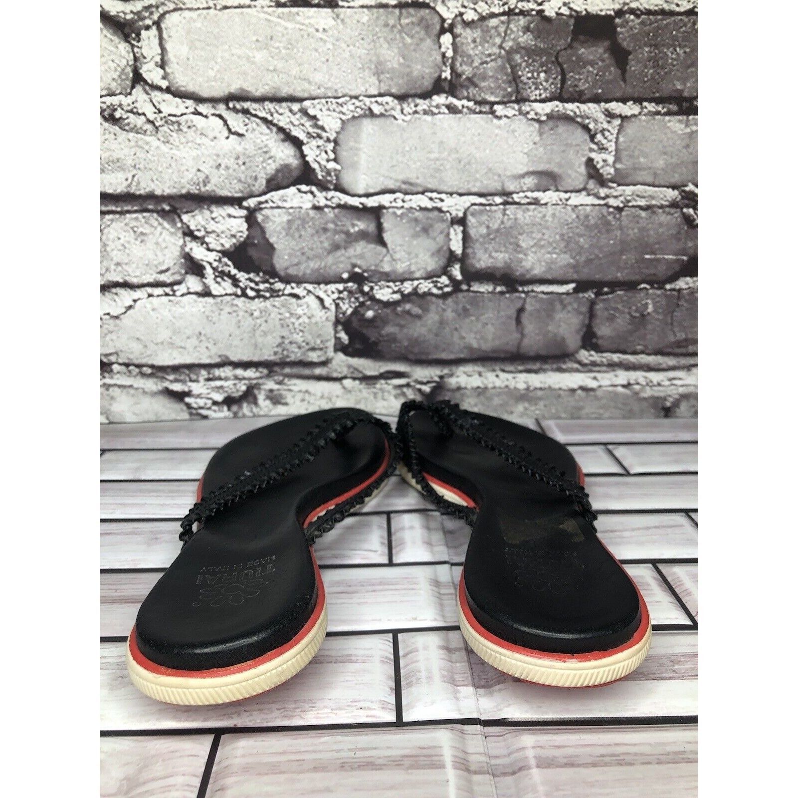 Other Tiurai Black Leather Thong Flip Flops Slides Kitten Heel San Size US 6.5 / IT 36.5 - 4 Thumbnail