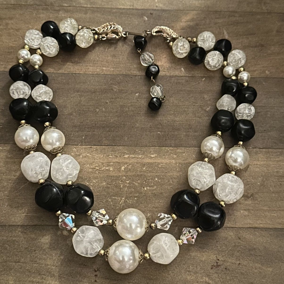 Vintage Vintage black and white pearl & bead doubled necklace Size ONE SIZE - 2 Thumbnail