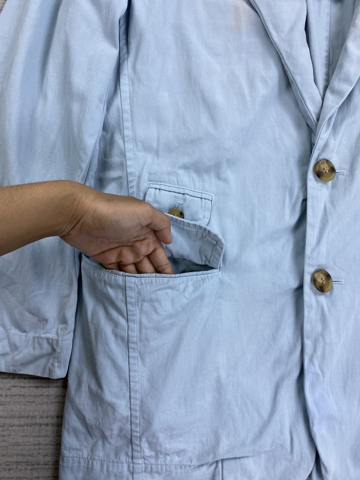 Issey Miyake Vtg Issey Miyake Double Button Light Blue Faded Coat Jacket Size US M / EU 48-50 / 2 - 7 Thumbnail