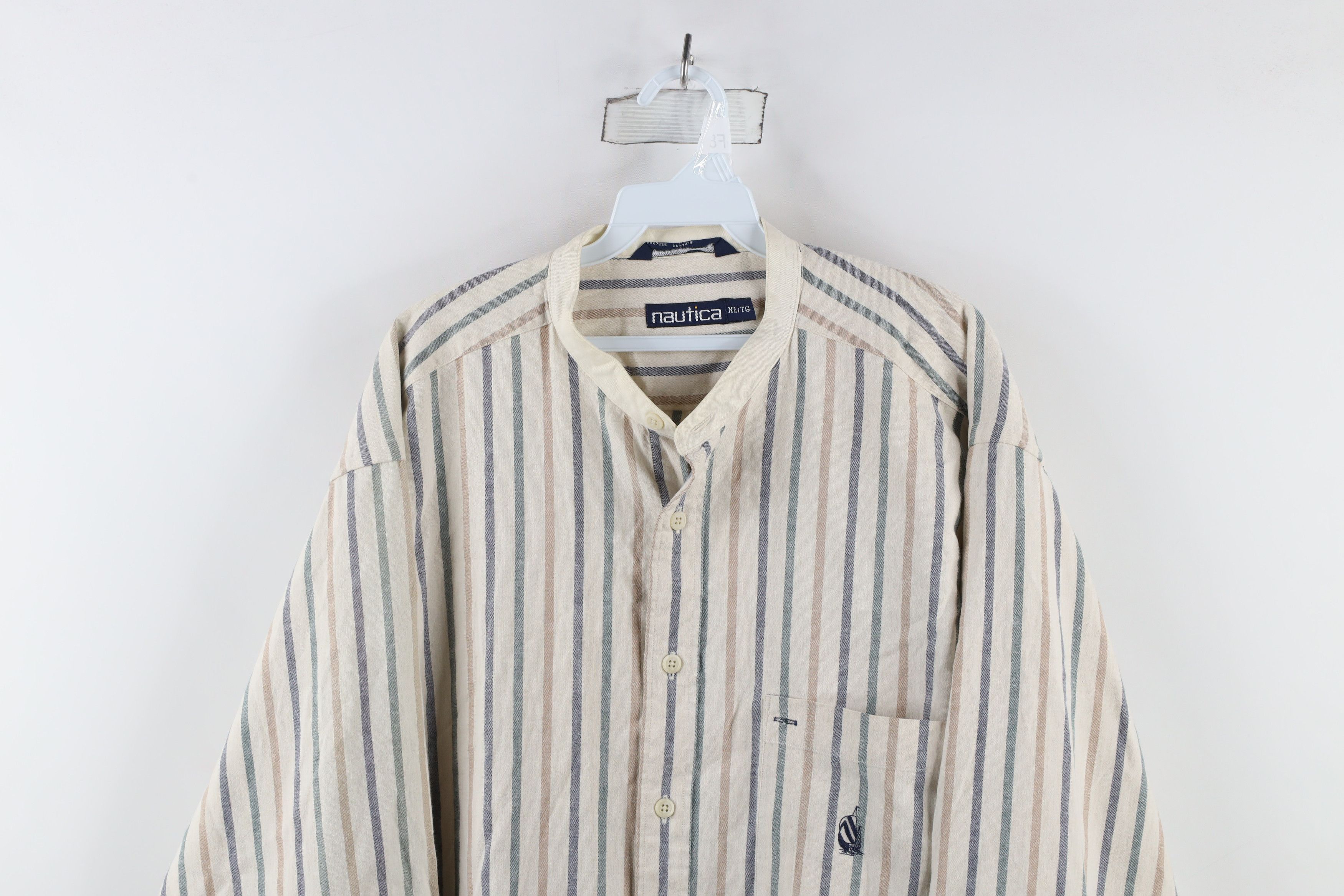 Nautica × Vintage Vintage 90s Nautica Rainbow Striped Band Collar Button Shirt Size US XL / EU 56 / 4 - 2 Thumbnail